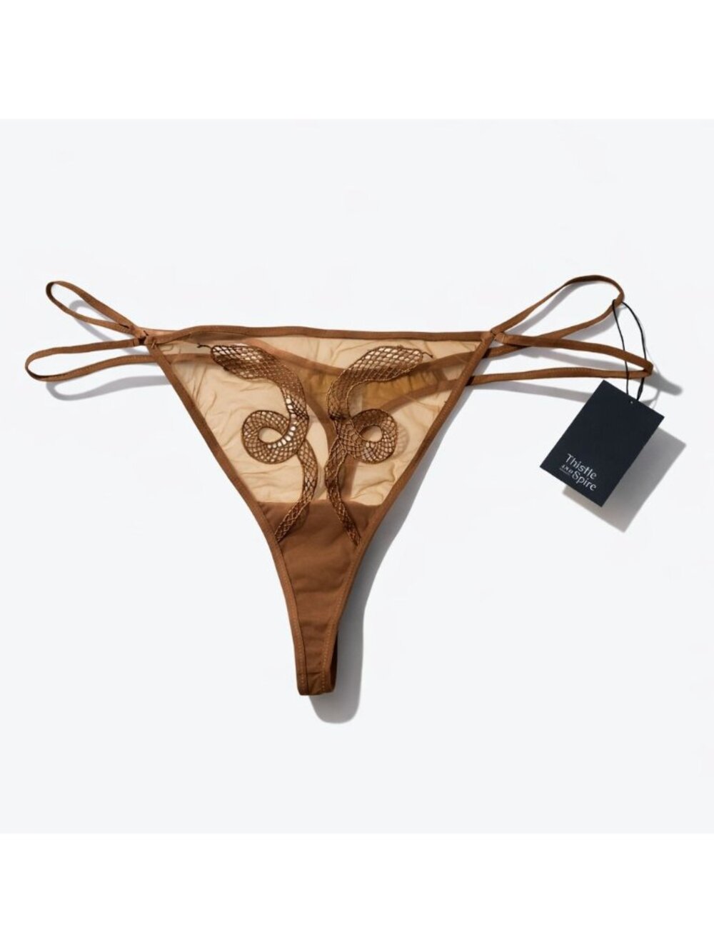 Thistle and Spire Medusa Thong Liquid Gold Mesh Snake Embroidery 2X NWT